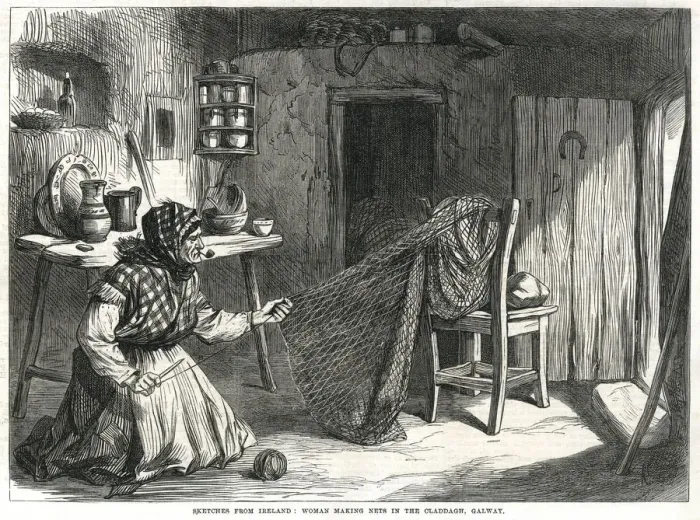 Framed Print : Woman making nets in the Claddagh 1870 Framed Print : Woman making nets in the Claddagh 1870