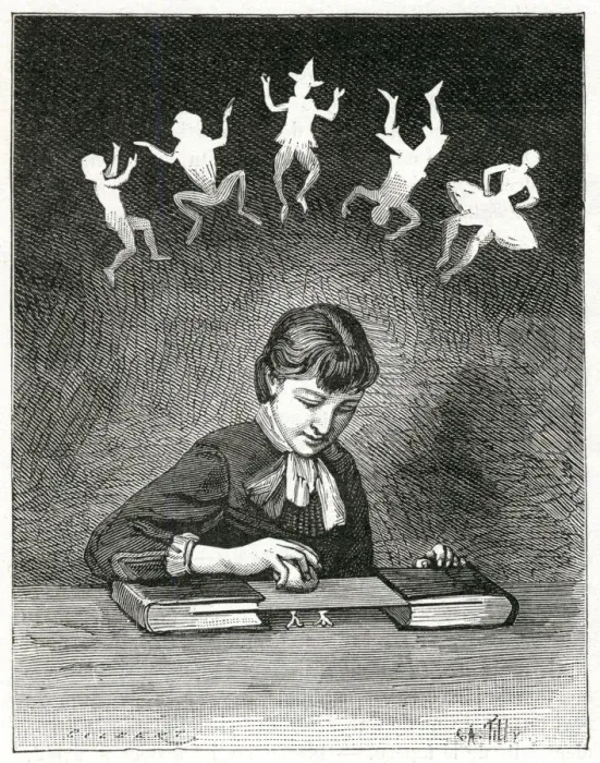 Framed Print : Woman making puppets dance using electricity 1885 Framed Print : Woman making puppets dance using electricity 1885