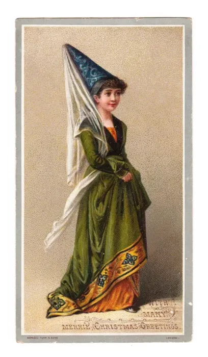 Framed Print : Woman in medieval costume on a Christmas card Framed Print : Woman in medieval costume on a Christmas card