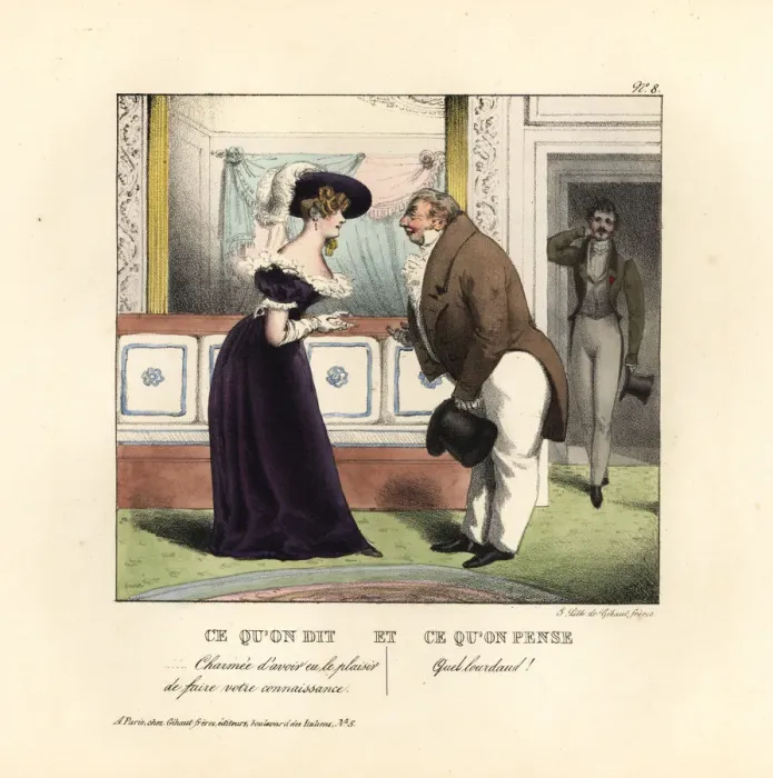 Framed Print : Woman meeting a portly dandy in a parlour Framed Print : Woman meeting a portly dandy in a parlour