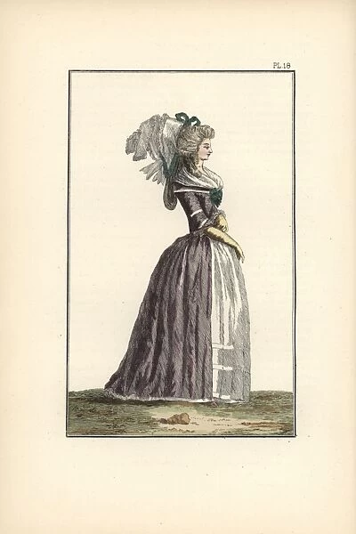 Woman in milkmaid bonnet, blue-grey English