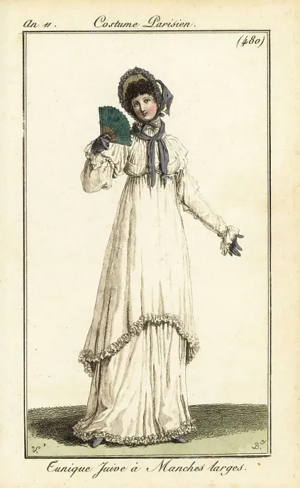 Framed Print : Woman in morning dress with calf-length tunic, Paris, 1803 Framed Print : Woman in morning dress with calf-length tunic, Paris, 1803