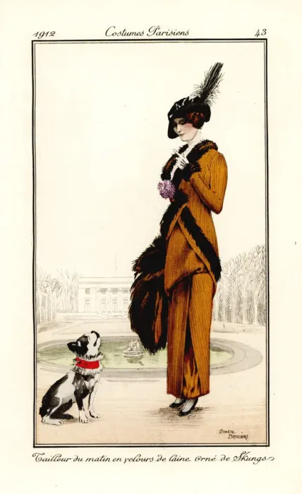 Framed Print : Woman in morning outfit trimmed with skunk fur, 1912 Framed Print : Woman in morning outfit trimmed with skunk fur, 1912