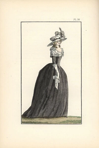 Woman in mourning dress of black taffeta, 1788