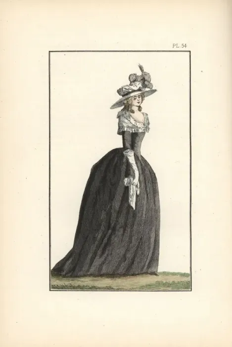 Framed Print : Woman in mourning dress of black taffeta, 1788 Framed Print : Woman in mourning dress of black taffeta, 1788