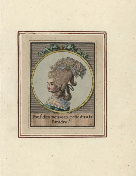 Framed Print : Woman in a new style of pouf called the Stradre, 1783 Framed Print : Woman in a new style of pouf called the Stradre, 1783