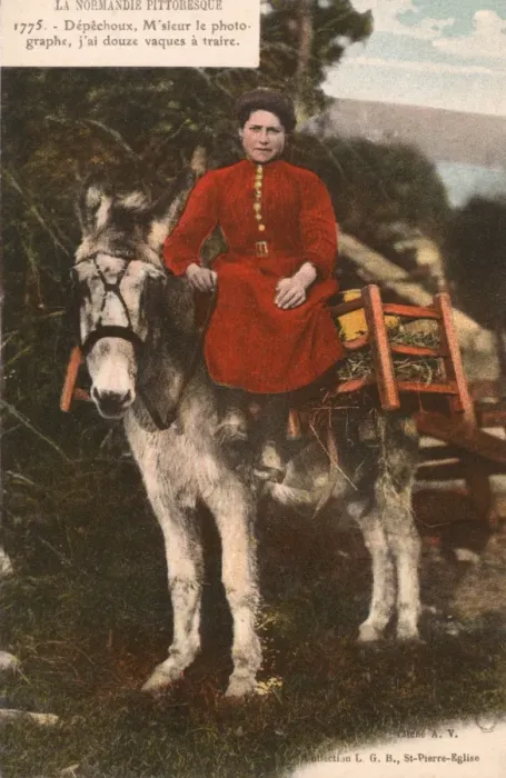 Framed Print : Woman from Normandy riding a mule Framed Print : Woman from Normandy riding a mule