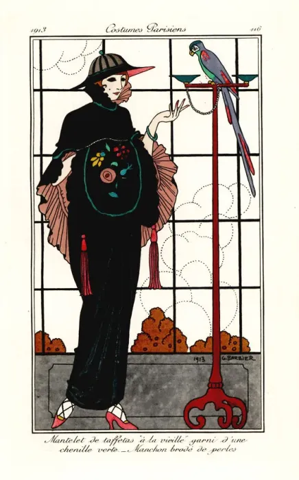 Framed Print : Woman in an old-taffeta cape with a parrot, 1913 Framed Print : Woman in an old-taffeta cape with a parrot, 1913