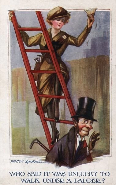 Woman Painting on Ladder WW1