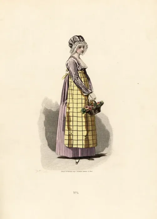Framed Print : Woman in pansy dress with straw-coloured apron Framed Print : Woman in pansy dress with straw-coloured apron