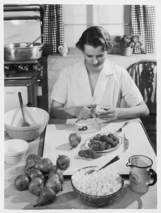 Framed Print : Woman Peels Pears 1930S Framed Print : Woman Peels Pears 1930S
