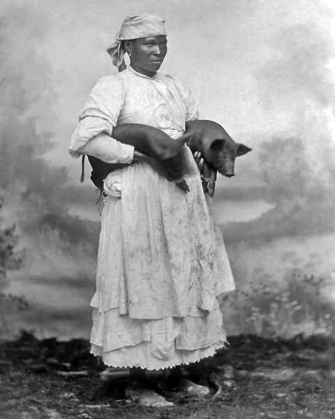 Woman with pigs, West Indies