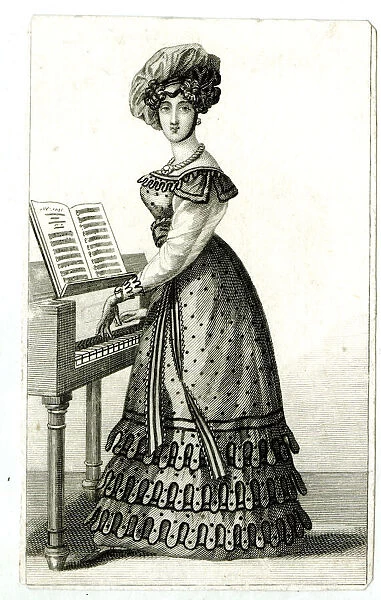 Woman playing a harpsichord or piano