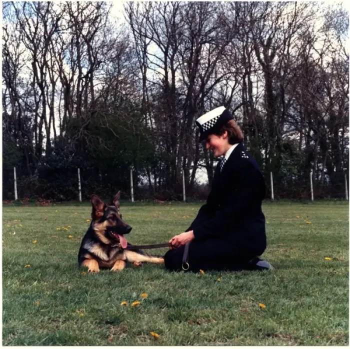 Framed Print : Woman police dog handler with dog, London Framed Print : Woman police dog handler with dog, London