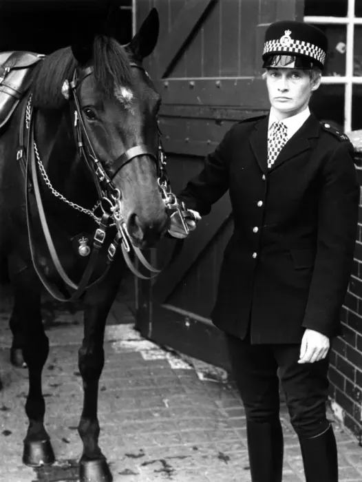 Framed Print : Woman police officer with her horse, London Framed Print : Woman police officer with her horse, London
