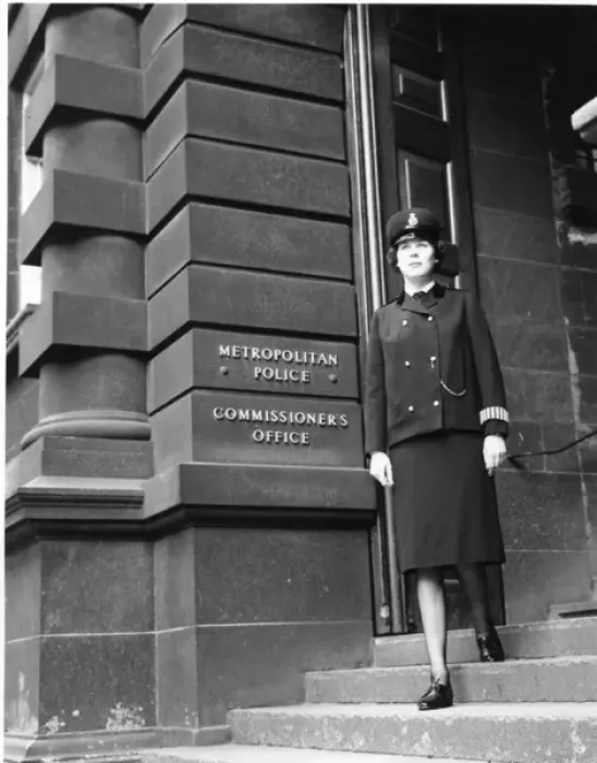 Framed Print : Woman police officer in new Hartnell uniform, London Framed Print : Woman police officer in new Hartnell uniform, London