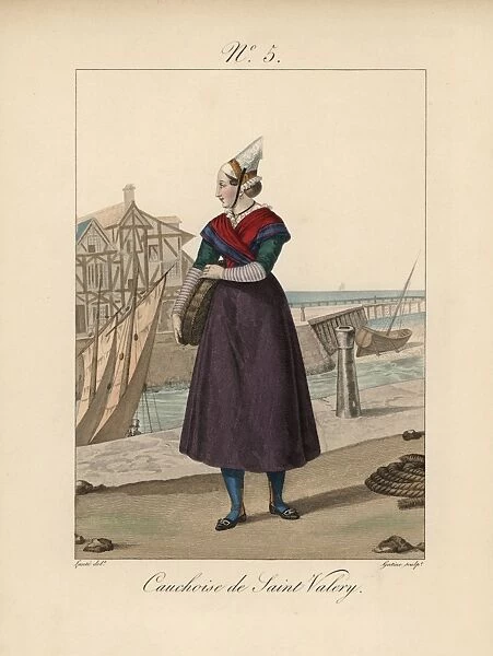 Woman of the port of St Valery, wearing a card