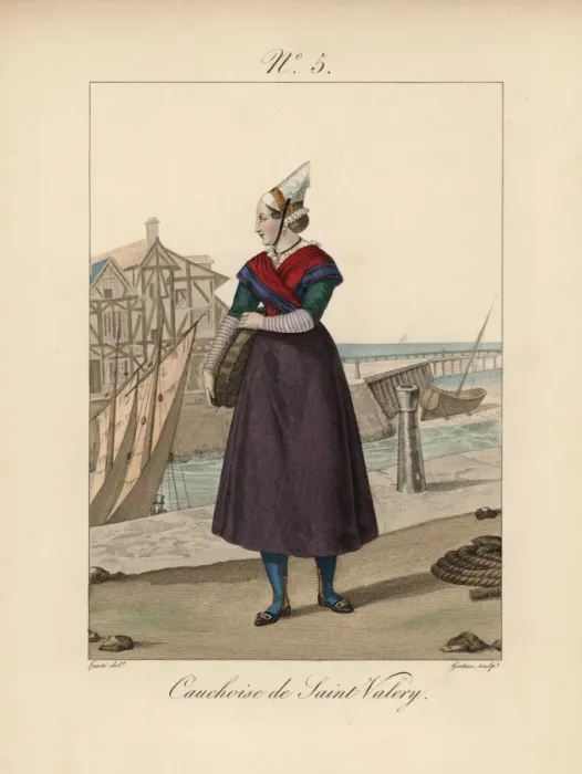 Framed Print : Woman of the port of St Valery, wearing a card Framed Print : Woman of the port of St Valery, wearing a card