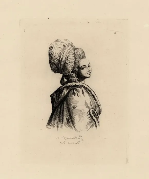 Framed Print : Woman in pouf hairstyle and bonnet, era of Marie Antoinette Framed Print : Woman in pouf hairstyle and bonnet, era of Marie Antoinette
