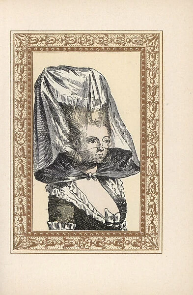 Woman in a Pulcinella bonnet with veil tied at the throat