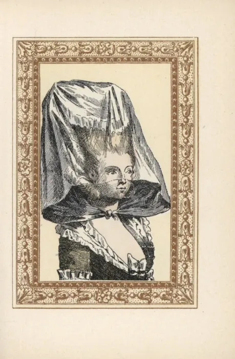 Framed Print : Woman in a Pulcinella bonnet with veil tied at the throat Framed Print : Woman in a Pulcinella bonnet with veil tied at the throat