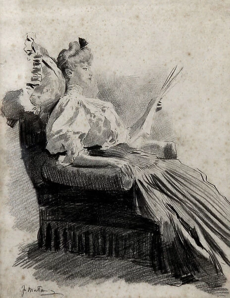 Woman reading by Fortunino Matania