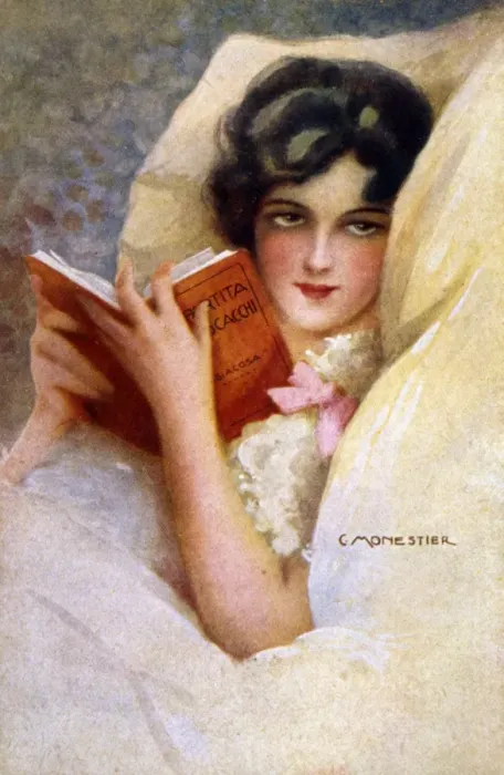 Framed Print : Woman Reads Novel in Bed Framed Print : Woman Reads Novel in Bed