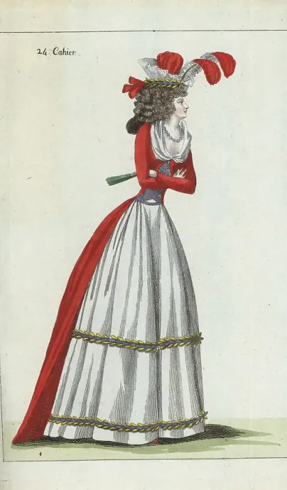 Framed Print : Woman in red nakara gown and white petticoats, 1790 Framed Print : Woman in red nakara gown and white petticoats, 1790