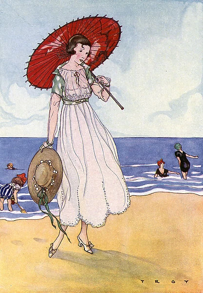 Woman with red parasol 1915
