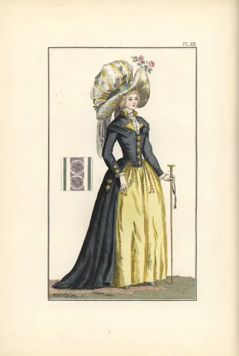 Framed Print : Woman in redingote with four collars, wearing Framed Print : Woman in redingote with four collars, wearing