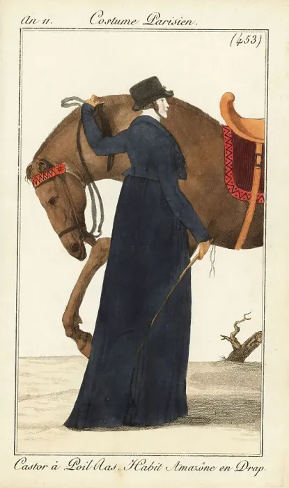 Framed Print : Woman rider or Amazone with her horse, Paris, 1803 Framed Print : Woman rider or Amazone with her horse, Paris, 1803