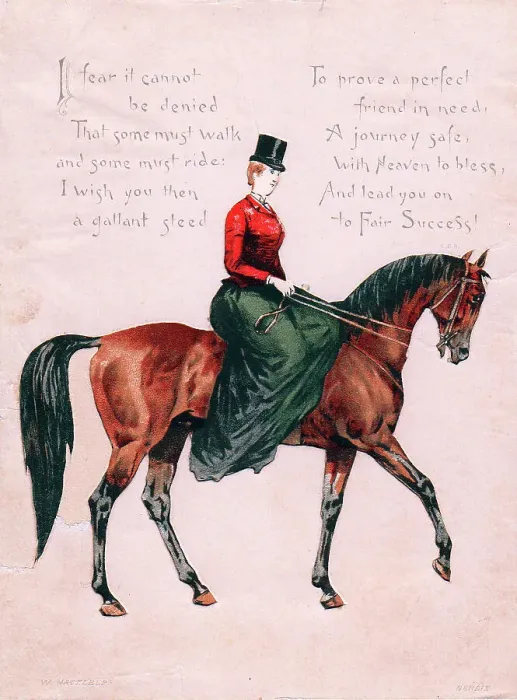 Framed Print : Woman riding a horse on a greetings card Framed Print : Woman riding a horse on a greetings card