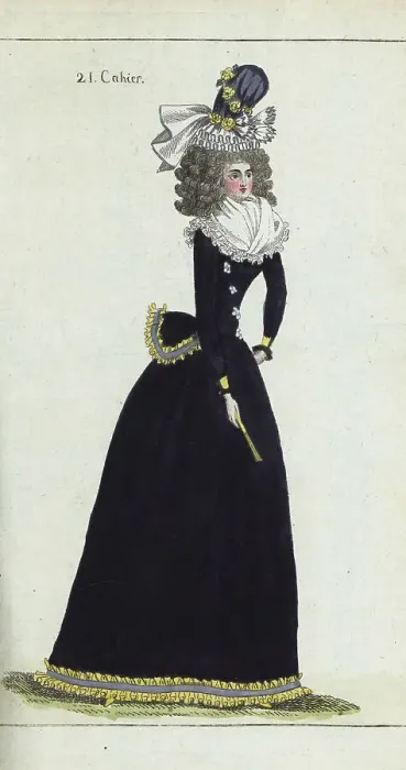 Framed Print : Woman in royal blue caraco and skirt, 1790 Framed Print : Woman in royal blue caraco and skirt, 1790