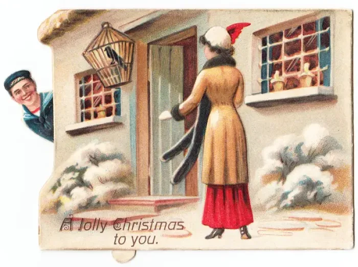 Framed Print : Woman and sailor on a Christmas card Framed Print : Woman and sailor on a Christmas card