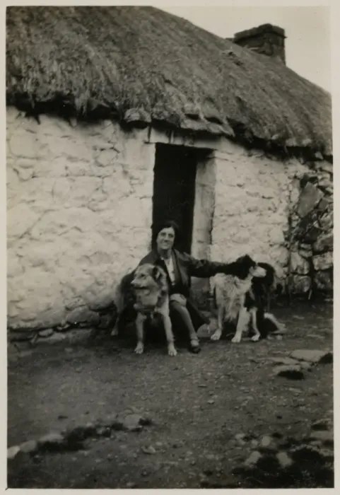 Framed Print : Woman in Scotland with two collie dogs Framed Print : Woman in Scotland with two collie dogs