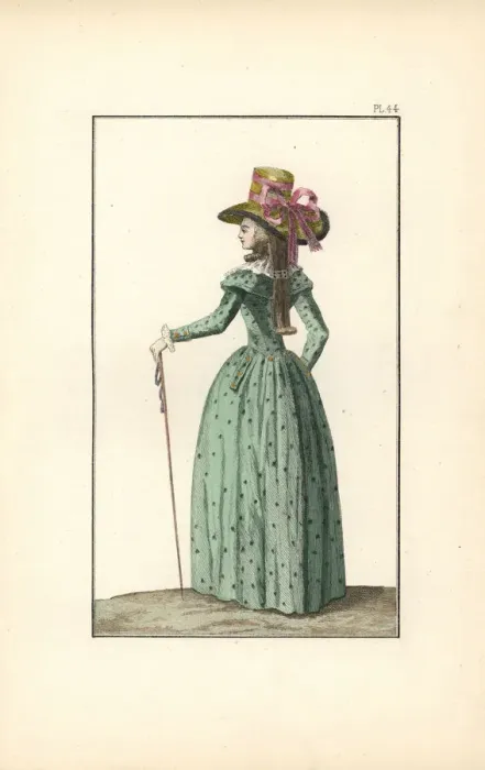 Framed Print : Woman in a sea-green redingote with two collars, 1787 Framed Print : Woman in a sea-green redingote with two collars, 1787