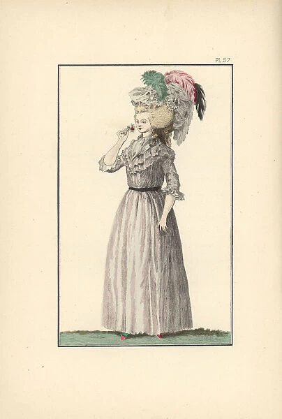 Woman in see-through muslin shirt dress, 1788