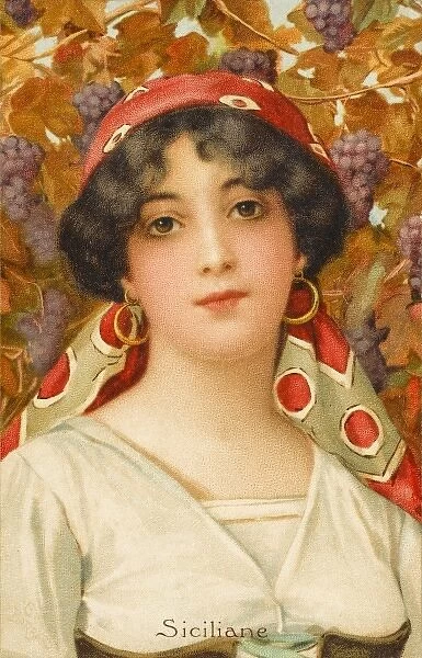 A Woman from Sicily. A pretty young girl from Sicily in traditional costume