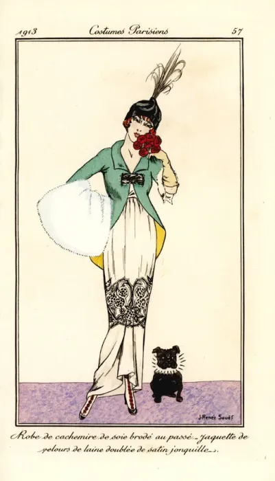 Framed Print : Woman in silk cashmere dress and velvet jacket with do Framed Print : Woman in silk cashmere dress and velvet jacket with do