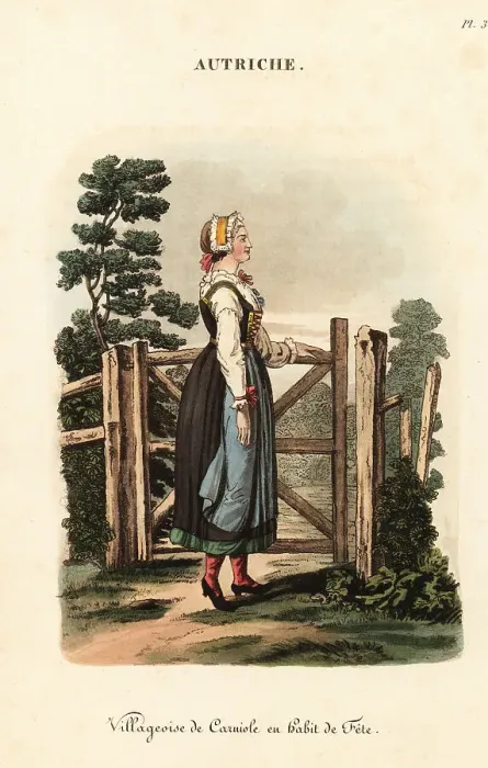Framed Print : Woman of Slovenia in summer festival dress, 18th century Framed Print : Woman of Slovenia in summer festival dress, 18th century