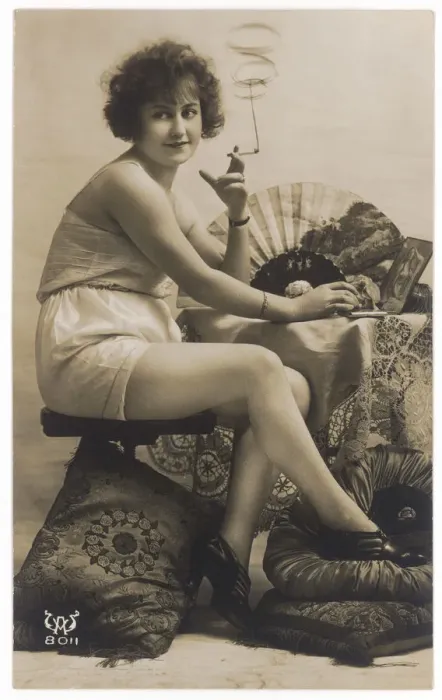Framed Print : Woman Smoking in Slip