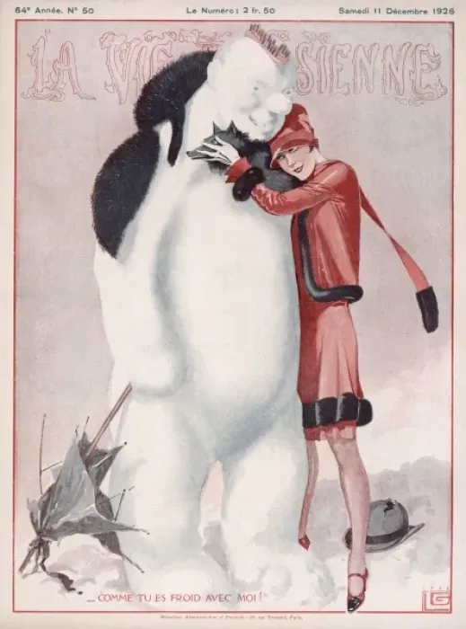 Framed Print : Woman and Snowman 1926 Framed Print : Woman and Snowman 1926