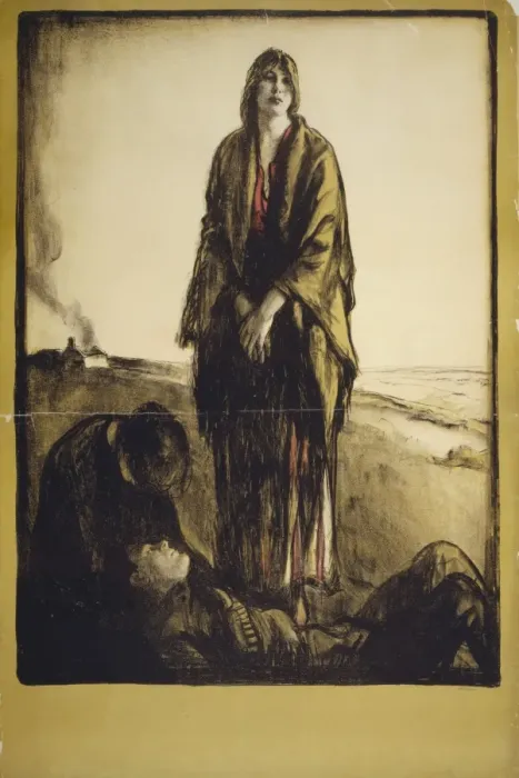 Framed Print : A woman stands disconsolate, as another bends over a dead so Framed Print : A woman stands disconsolate, as another bends over a dead so