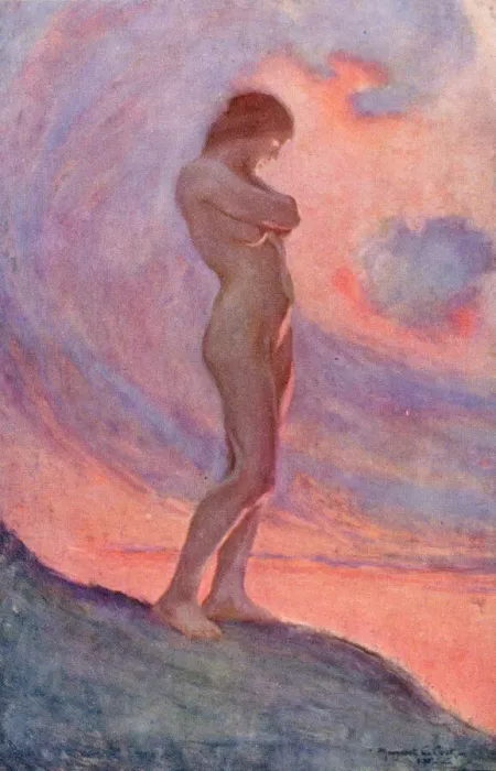 Framed Print : A woman stands on a hill, meditating, at dawn Date: 1913 Framed Print : A woman stands on a hill, meditating, at dawn Date: 1913