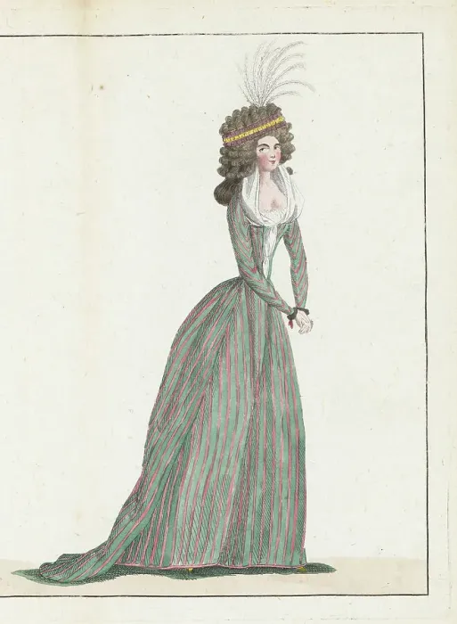Framed Print : Woman in striped gown and petticoat, 1790 Framed Print : Woman in striped gown and petticoat, 1790