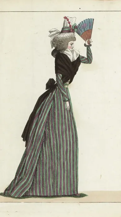 Framed Print : Woman in striped gown and petticoat, 1790 Framed Print : Woman in striped gown and petticoat, 1790