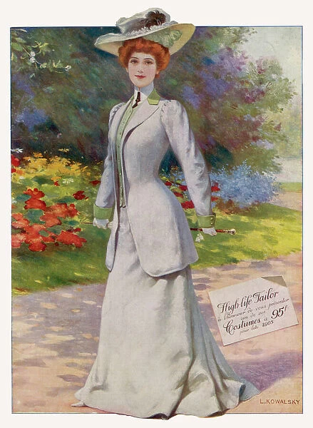 Woman in tailor-made jacket and skirt