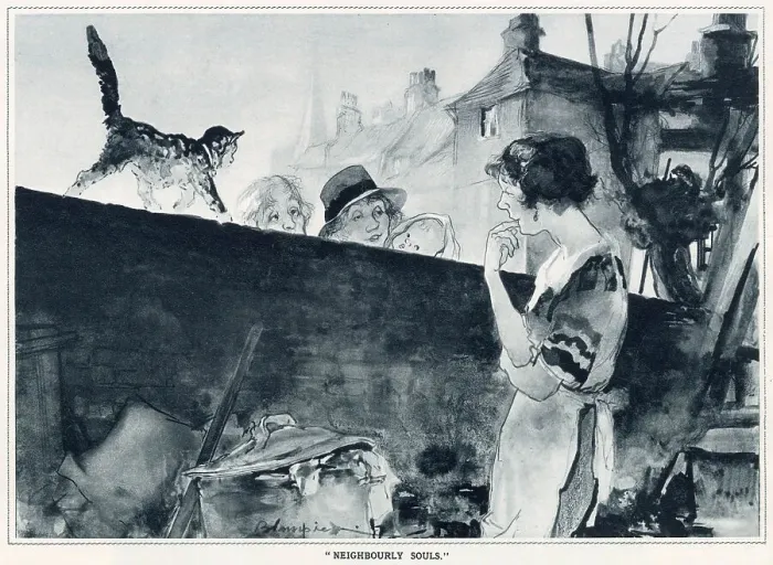 Framed Print : A woman talks to three people separated from her by a fence. Date: 1933 Framed Print : A woman talks to three people separated from her by a fence. Date: 1933