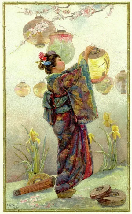 Framed Print : Woman in traditional dress lighting Japanese lanterns Framed Print : Woman in traditional dress lighting Japanese lanterns