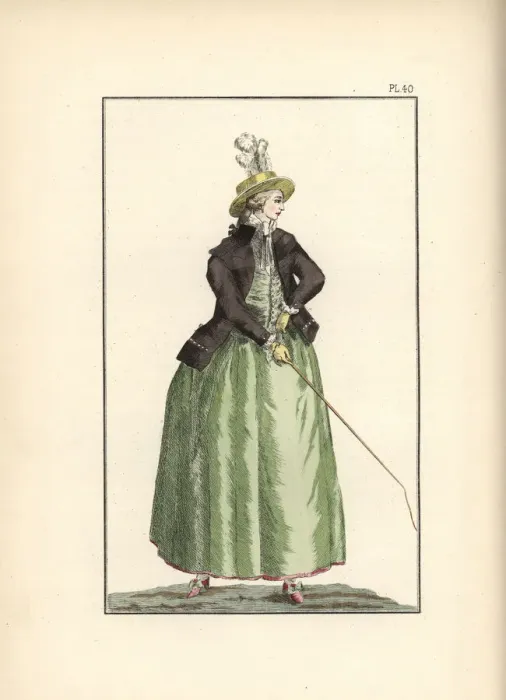 Framed Print : Woman in traveling clothes for riding a cabriolet, 1787 Framed Print : Woman in traveling clothes for riding a cabriolet, 1787